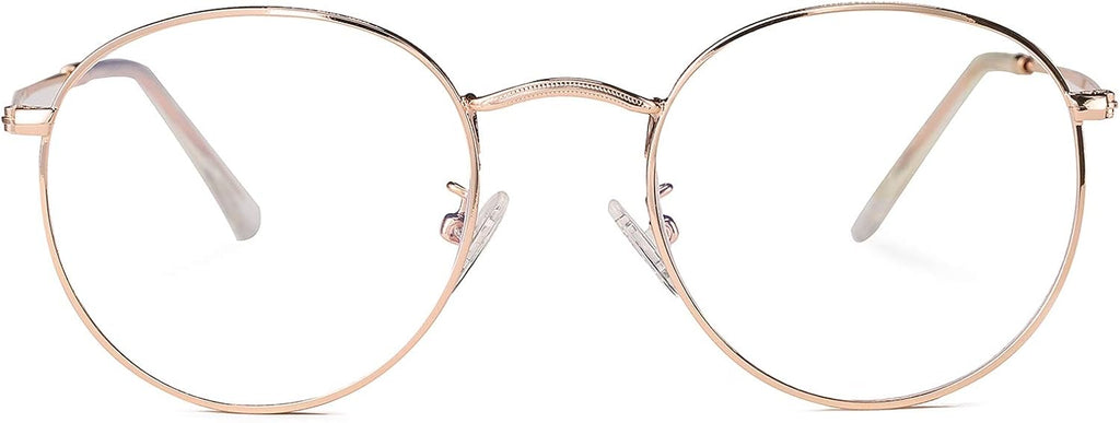 HJSTES Round Blue Light Glasses for Women Men Retro Circle Clear Lens Metal Frame Eyeglasses
