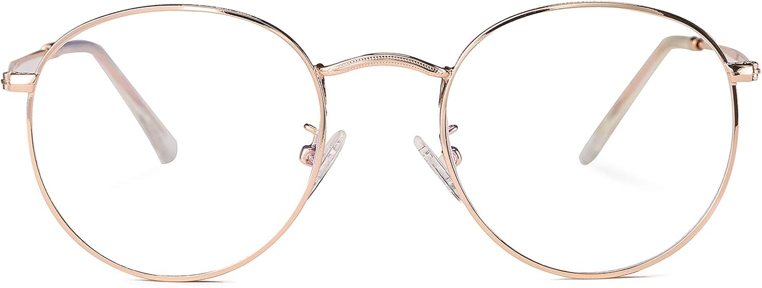 HJSTES Round Blue Light Glasses for Women Men Retro Circle Clear Lens Metal Frame Eyeglasses