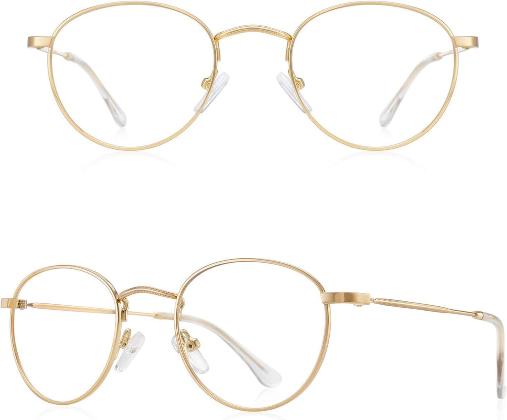 Small Metal Round Reading Glasses for Women Men Classic Vintage Retro Shades Blue Light Blocking Computer Readers