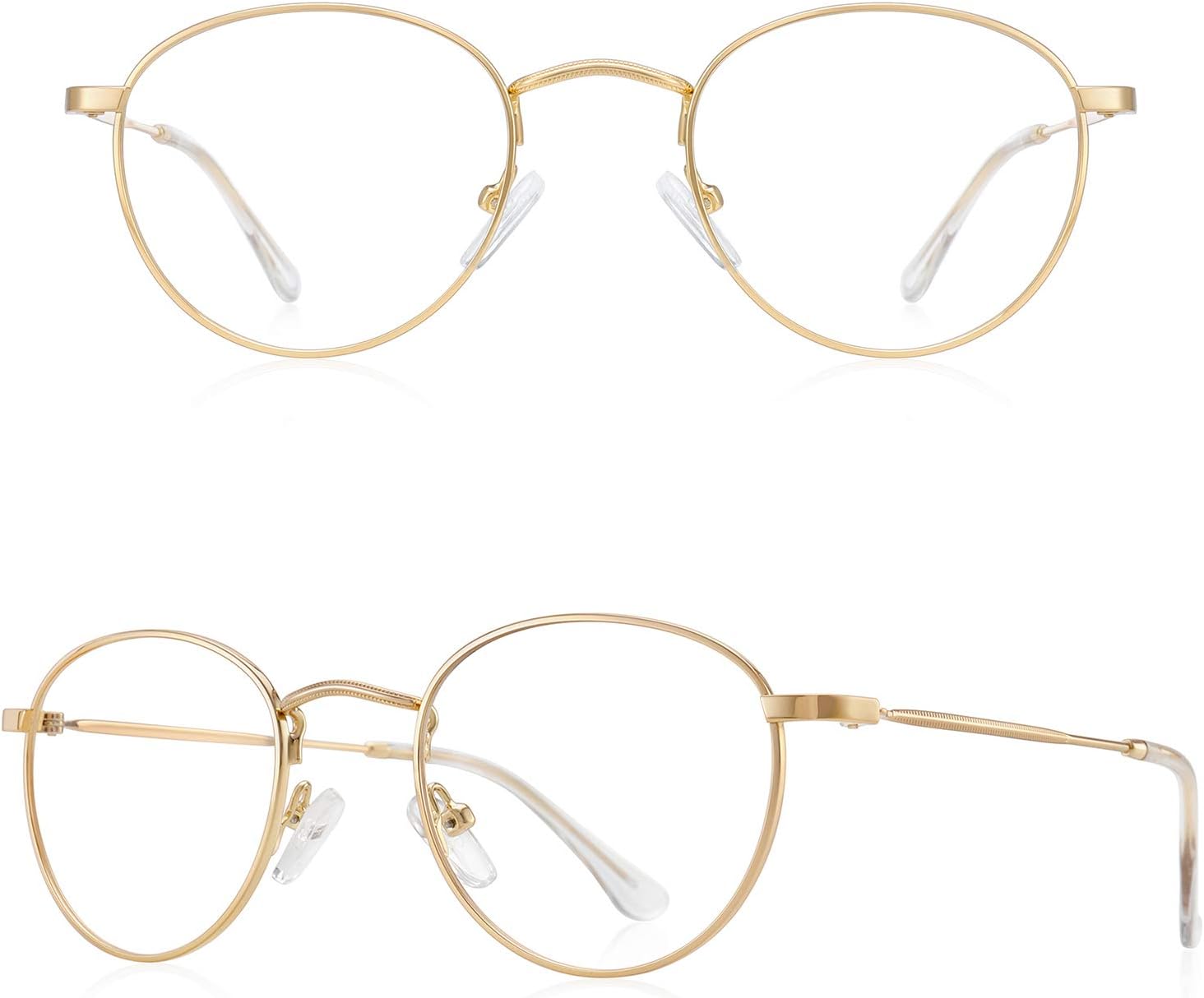 Small Metal Round Reading Glasses for Women Men Classic Vintage Retro Shades Blue Light Blocking Computer Readers