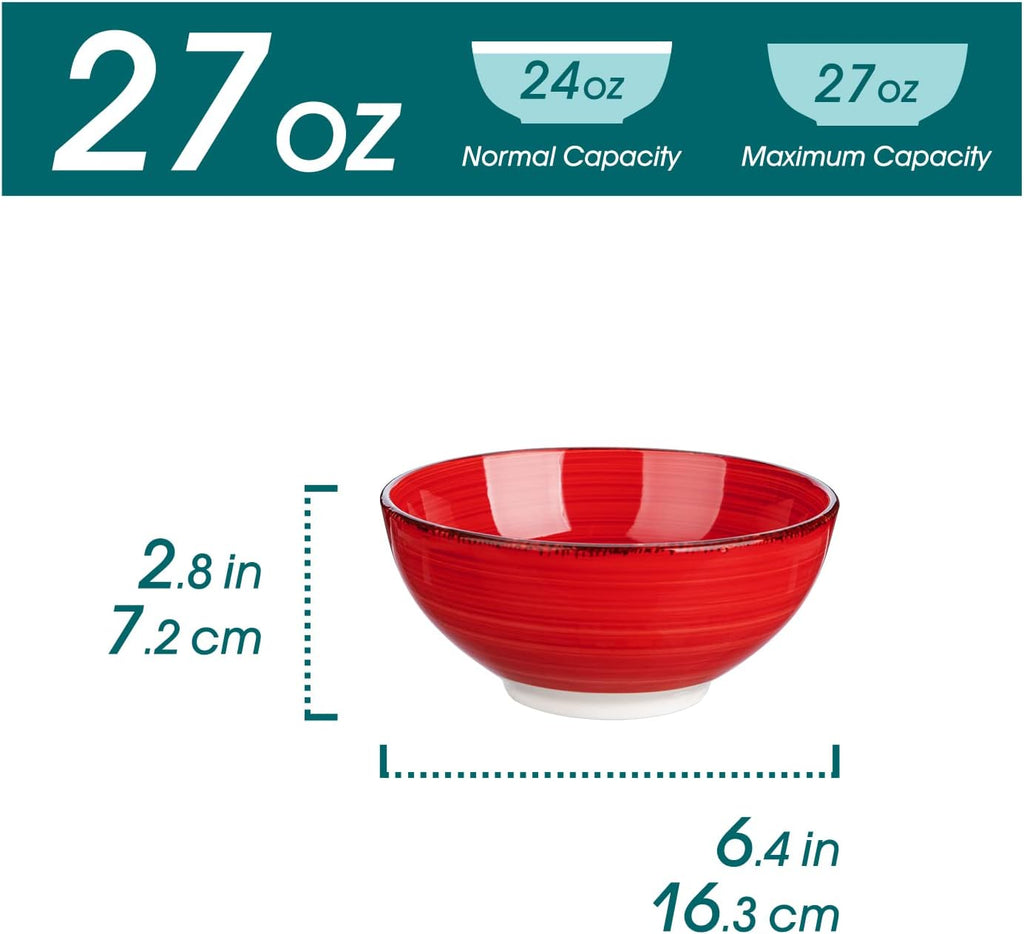 vancasso Bonita Cereal Bowls Set of 6-27 Oz Ceramic Soup Bowls  Microwave & Dishwasher Safe  6 Inch Colorful Serving Bowls for Kitchen