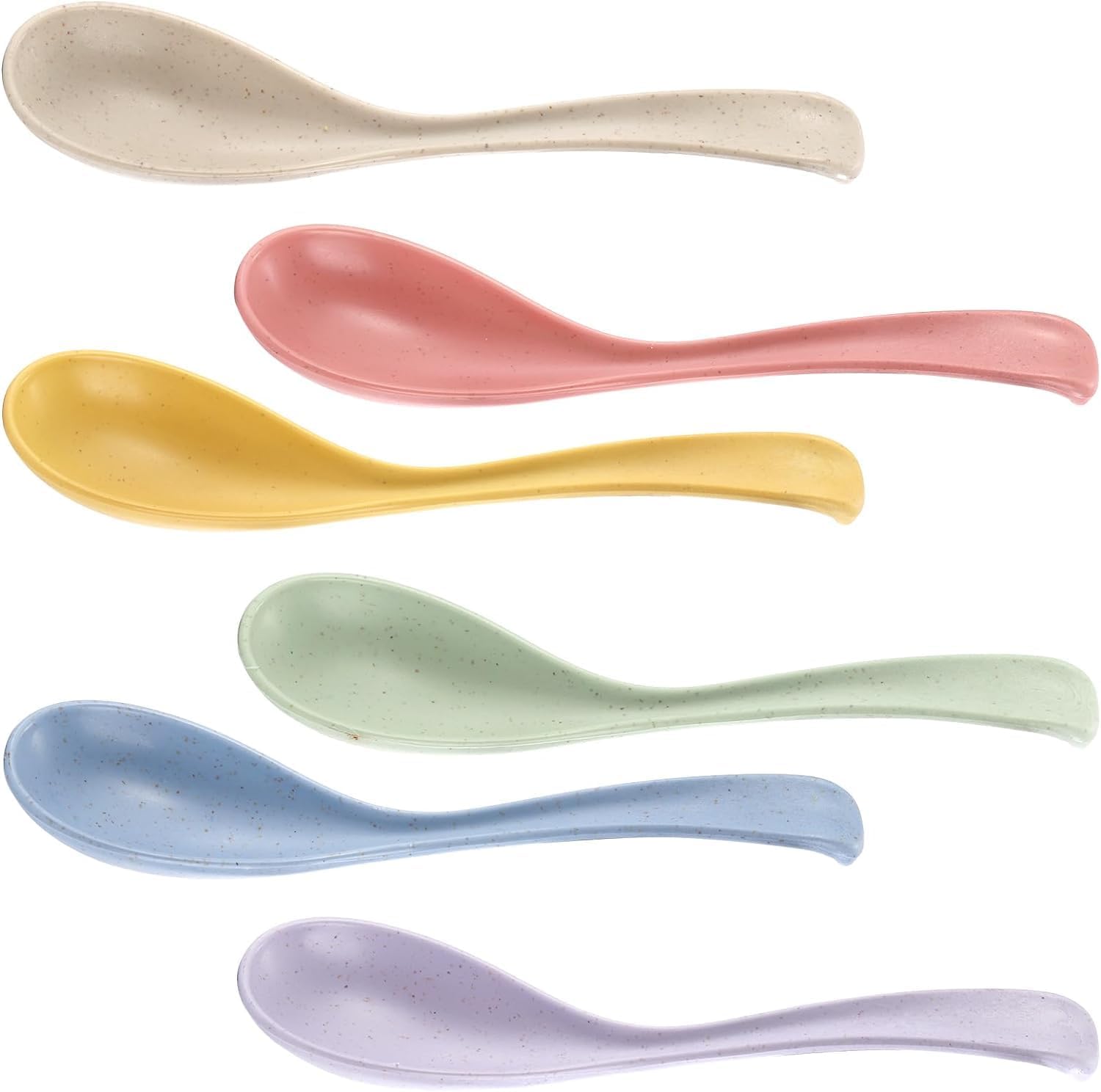 Hiceeden Set of 24 Reusable Plastic Asian Chinese Soup Spoons  Unbreakable Japanese Ramen Set  Long Dinner Spoons for Dumpling  Cereal  Dishwasher Safe  6 Colors