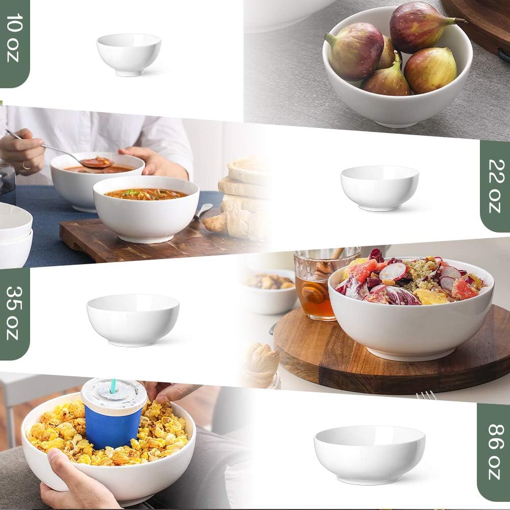 DOWAN Serving Bowls  Mixing Bowl Set  70/30/20/8 Ounces Mixing Bowls for Kitchen  Soft White Serving Set  Serving Bowls Set of 4  Ceramic Bowl Sets for Eating Different Sizes