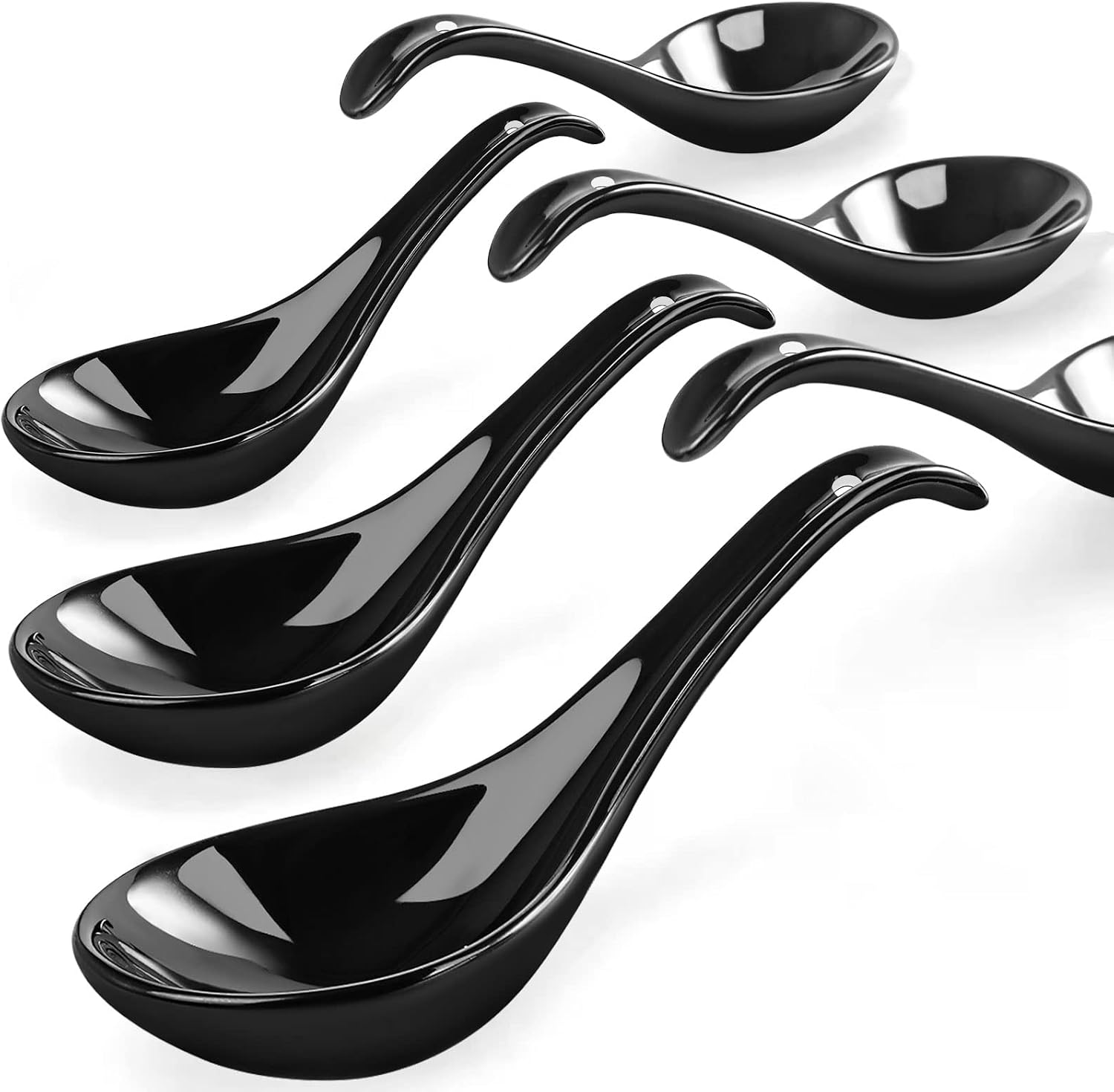 Black Ceramic Soup Spoons Set  6.75 inch Deep Oval Hook Design  Dishwasher Safe - Perfect for Ramen  Pho  Noodles  Stews  Wonton  Dumpling  Miso