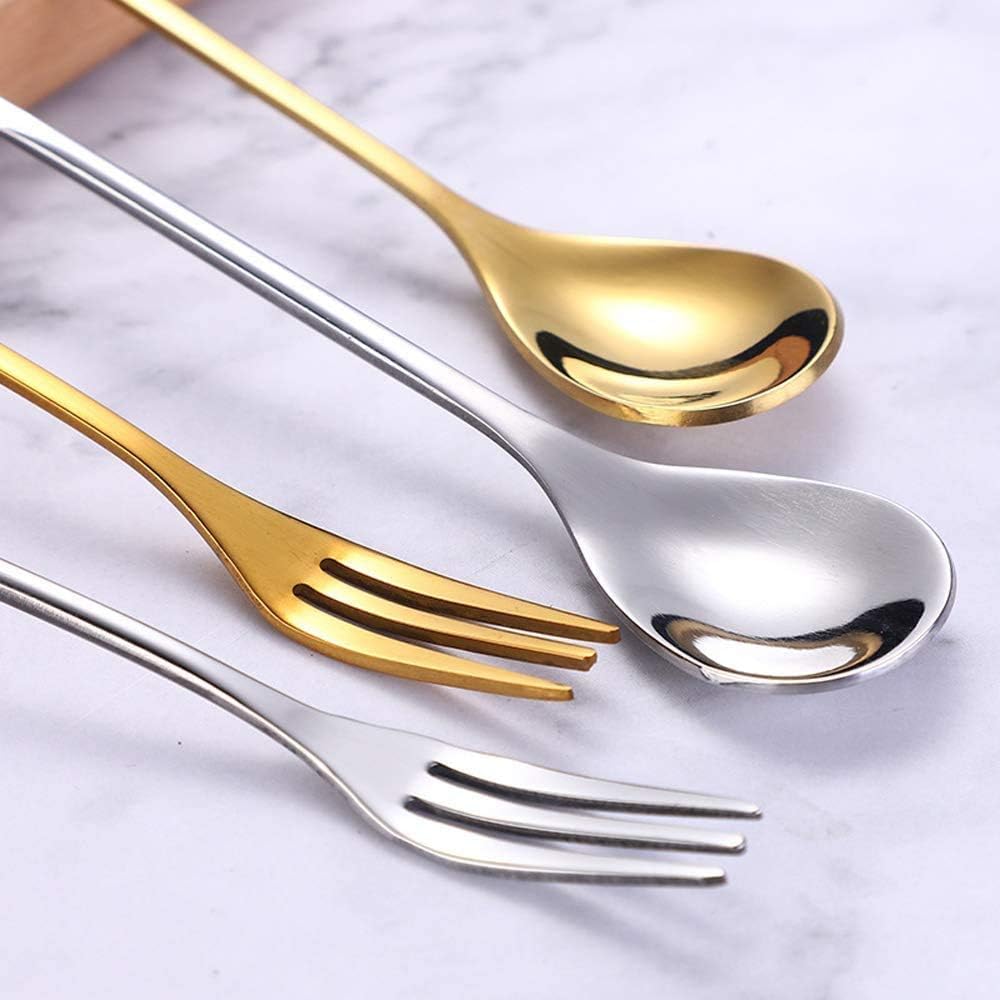 AnSaw 10-Pc Silver Mini Spoons & Forks Set  4.7" - Stainless Steel  Leaf Handle  Ideal for Coffee Tea  Appetizers  Tastings  Parties  Charcuterie & Cocktails