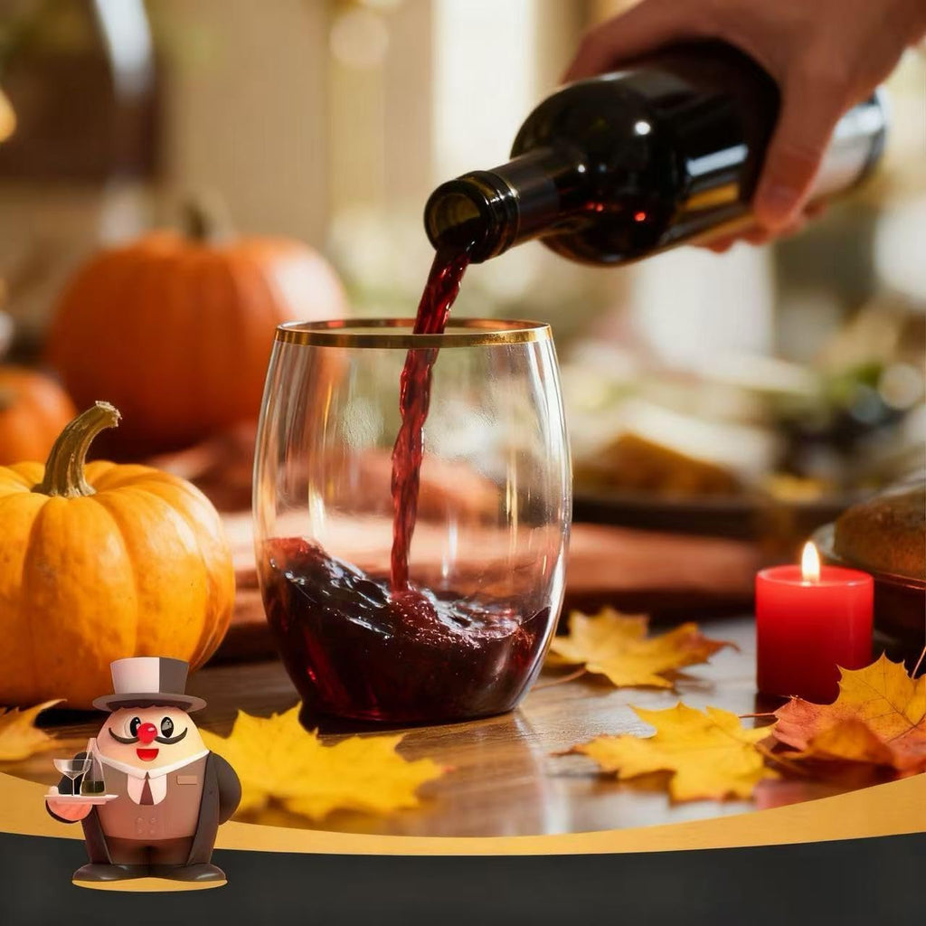 JOLLY CHEF 12 oz 40 Pack Gold Plastic Wine Glasses Stemless  Shatterproof  Unbreakable  Crystal  Disposable Plastic Wine Cups for Party  Halloween  Christmas  Thanksgiving