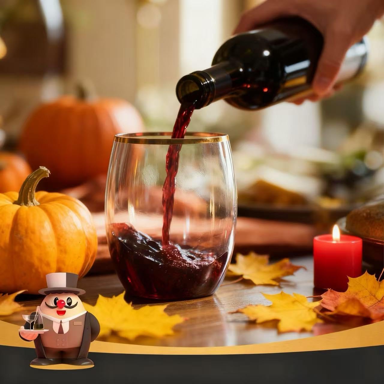 JOLLY CHEF 12 oz 40 Pack Gold Plastic Wine Glasses Stemless  Shatterproof  Unbreakable  Crystal  Disposable Plastic Wine Cups for Party  Halloween  Christmas  Thanksgiving
