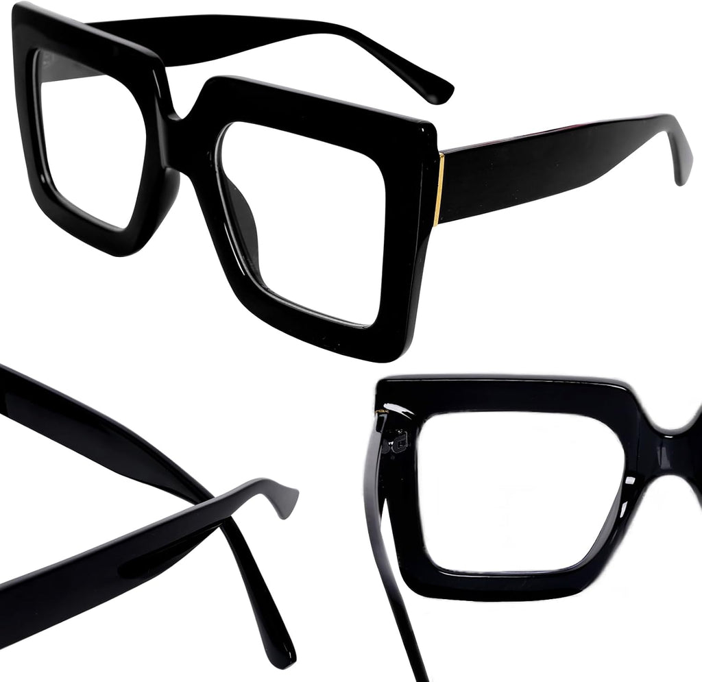 hoyuwak Oversized Square Blue Light Glasses Big Frame Computer Eyewear Thick Fashion Clear Glasses for Women Fashion