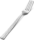 Salad Forks Set of 12  E-far 6.7 Inch Stainless Steel Hammered Dessert Forks for Home  Kitchen or Restaurant  Non-toxic & Mirror Polished  Squared Edge & Dishwasher Safe