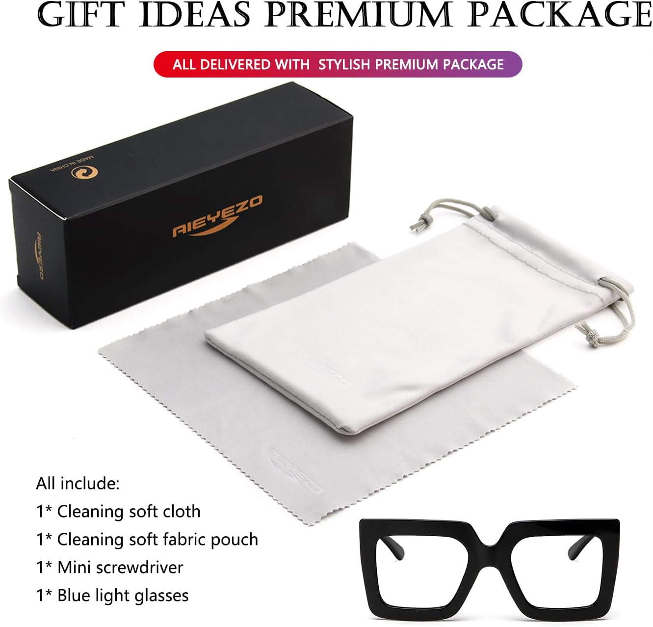 AIEYEZO Oversized Square Blue Light Glasses for Women Cute Big Frame Glasses Fashion Clear Multi-Color Computer Eyewear