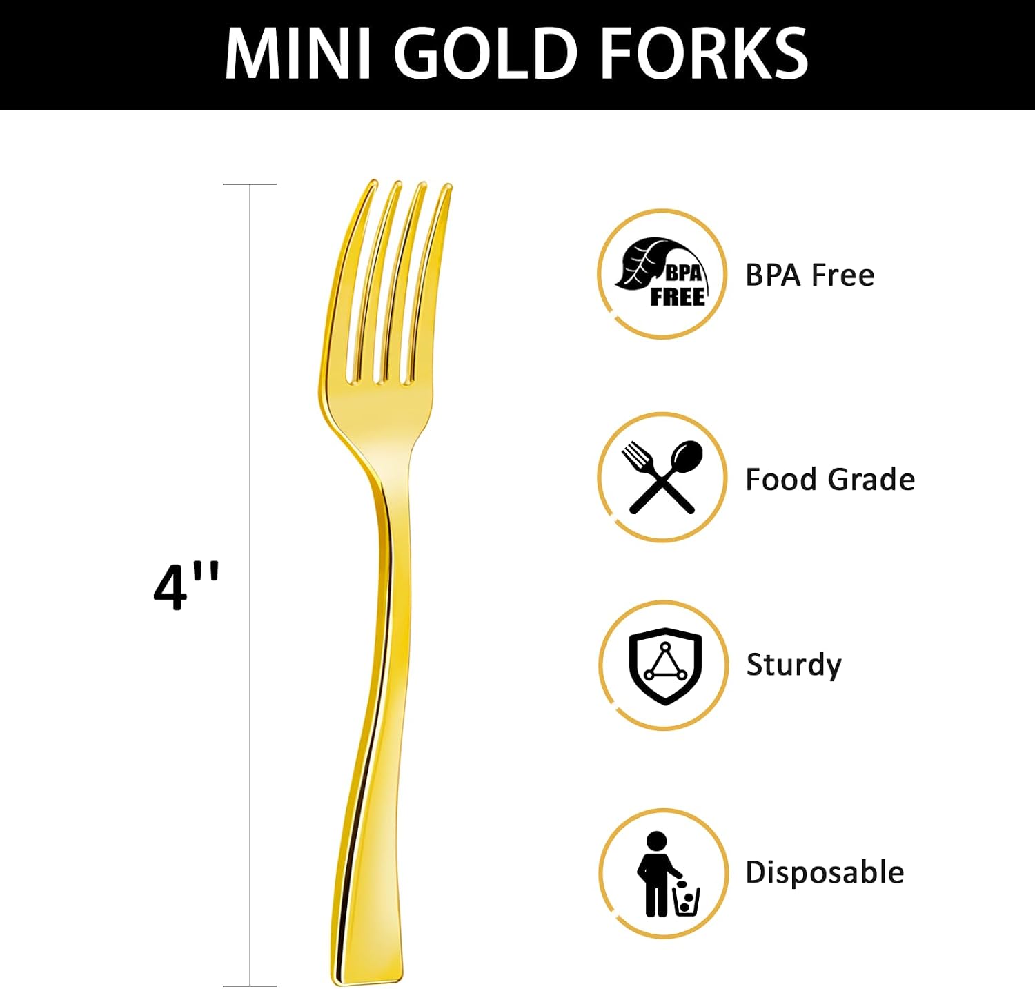 Qeirudu 4 Inch Gold Plastic Mini Forks  100 Pack Disposable Appetizer Forks Heavy Duty Tiny Forks for Party Small Desserts  Charcuterie  Samples  Cocktails and Strawberries