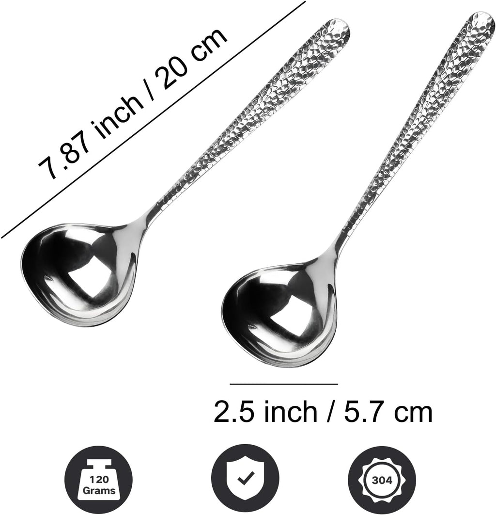 2 PCS Deep Round Soup Spoons 7.87"  304 Stainless Steel Large Soup Spoons Dishwasher safe  Perfect for Cereal  Bouillon  Milk Soup & Dinner Guests