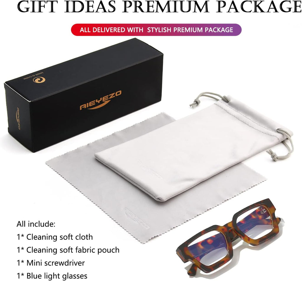 AIEYEZO Square Thick Frame Glasses for Women Men Fashion Blue Light Glasses Trendy Chic Computer Eyeglasses