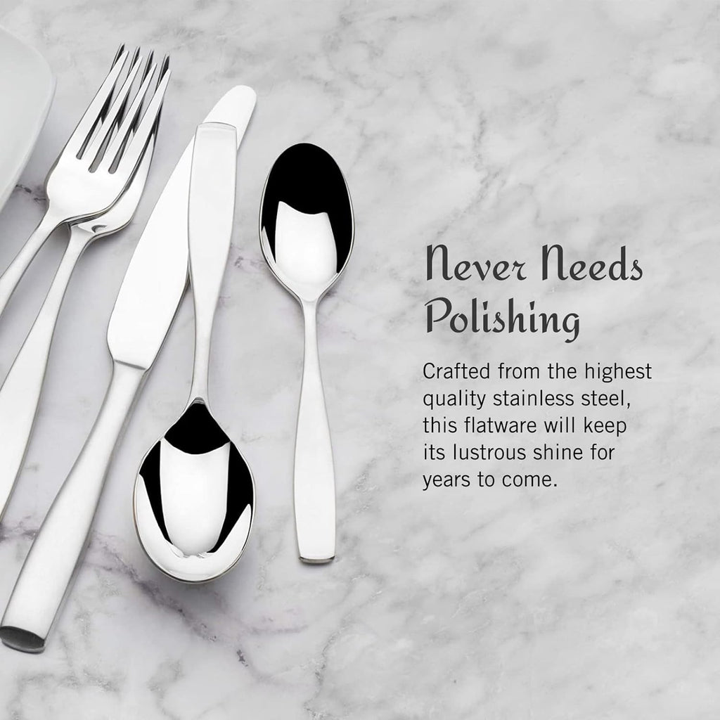 Mikasa Satin Loft 65-Piece Flatware Set for 12  18/10 Stainless Steel Silverware with Forks  Knives  Spoons  and Serving Utensils  Durable and Elegant Design