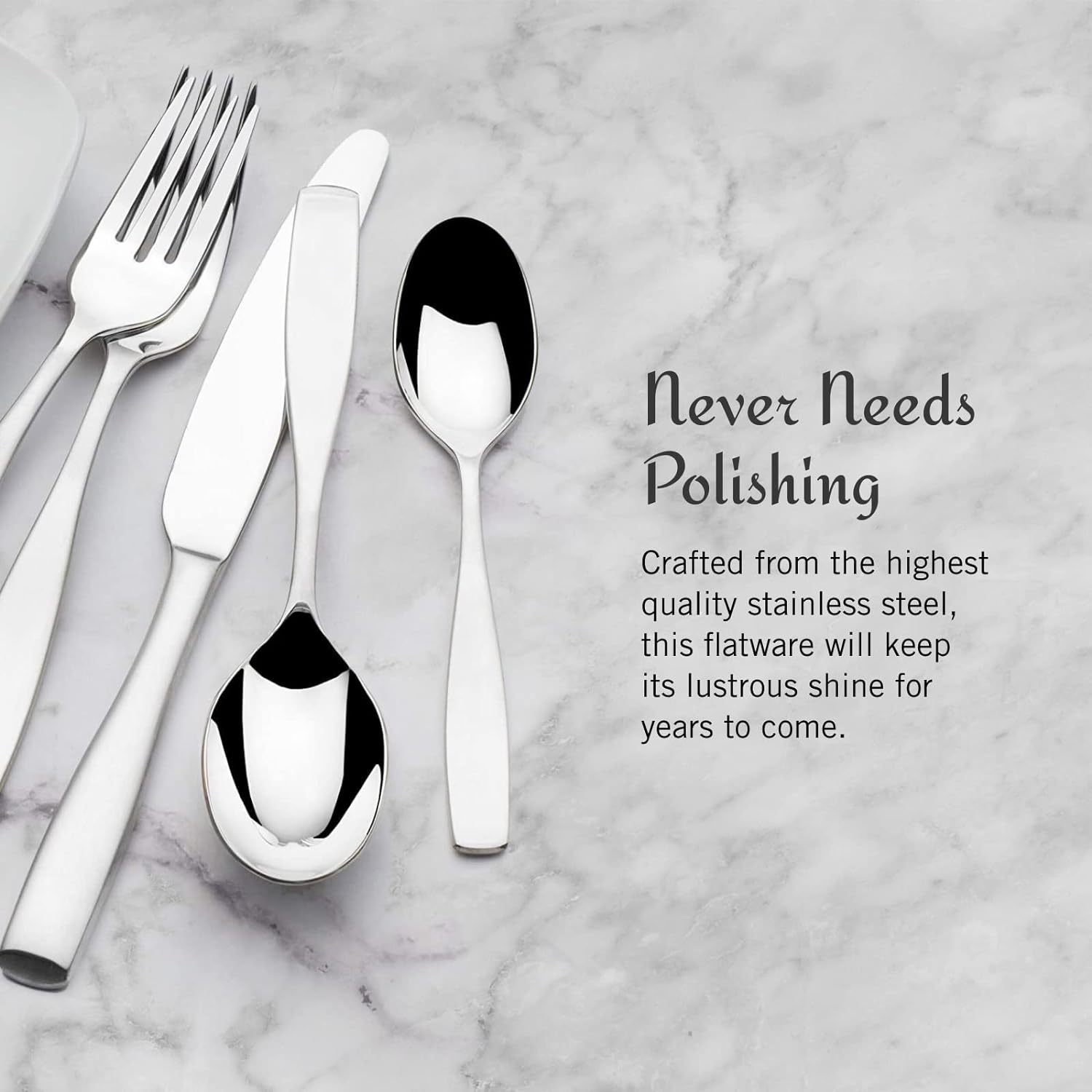Mikasa Satin Loft 65-Piece Flatware Set for 12  18/10 Stainless Steel Silverware with Forks  Knives  Spoons  and Serving Utensils  Durable and Elegant Design