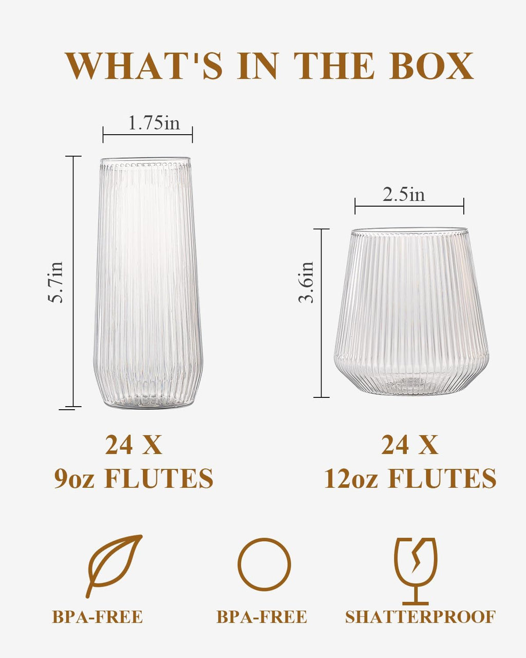BESTSTAR 48 Pack Disposable Ribbed Origami Ripple Plastic Glasses Set - 24 9 OZ Stemless Champagne Flutes & 24 12OZ Cups  BPA-Free Shatterproof Clear Drinkware for Weddings  Parties & Events (Clear)