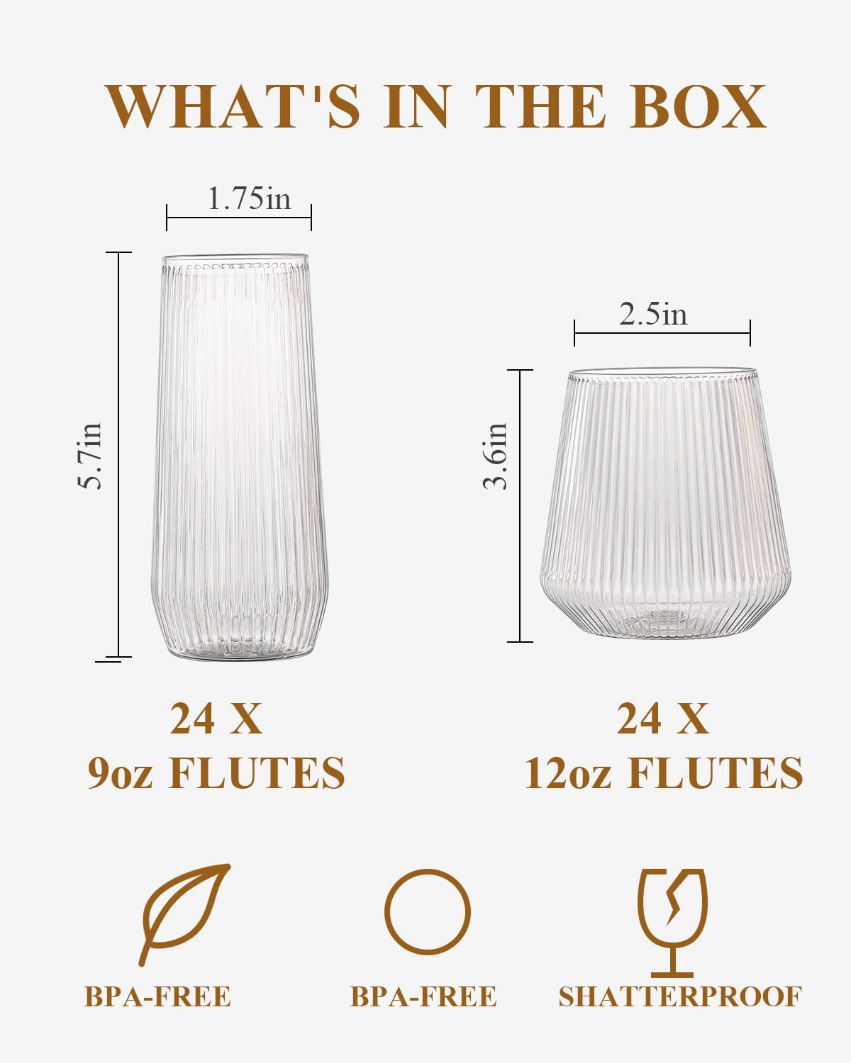 BESTSTAR 48 Pack Disposable Ribbed Origami Ripple Plastic Glasses Set - 24 9 OZ Stemless Champagne Flutes & 24 12OZ Cups  BPA-Free Shatterproof Clear Drinkware for Weddings  Parties & Events (Clear)