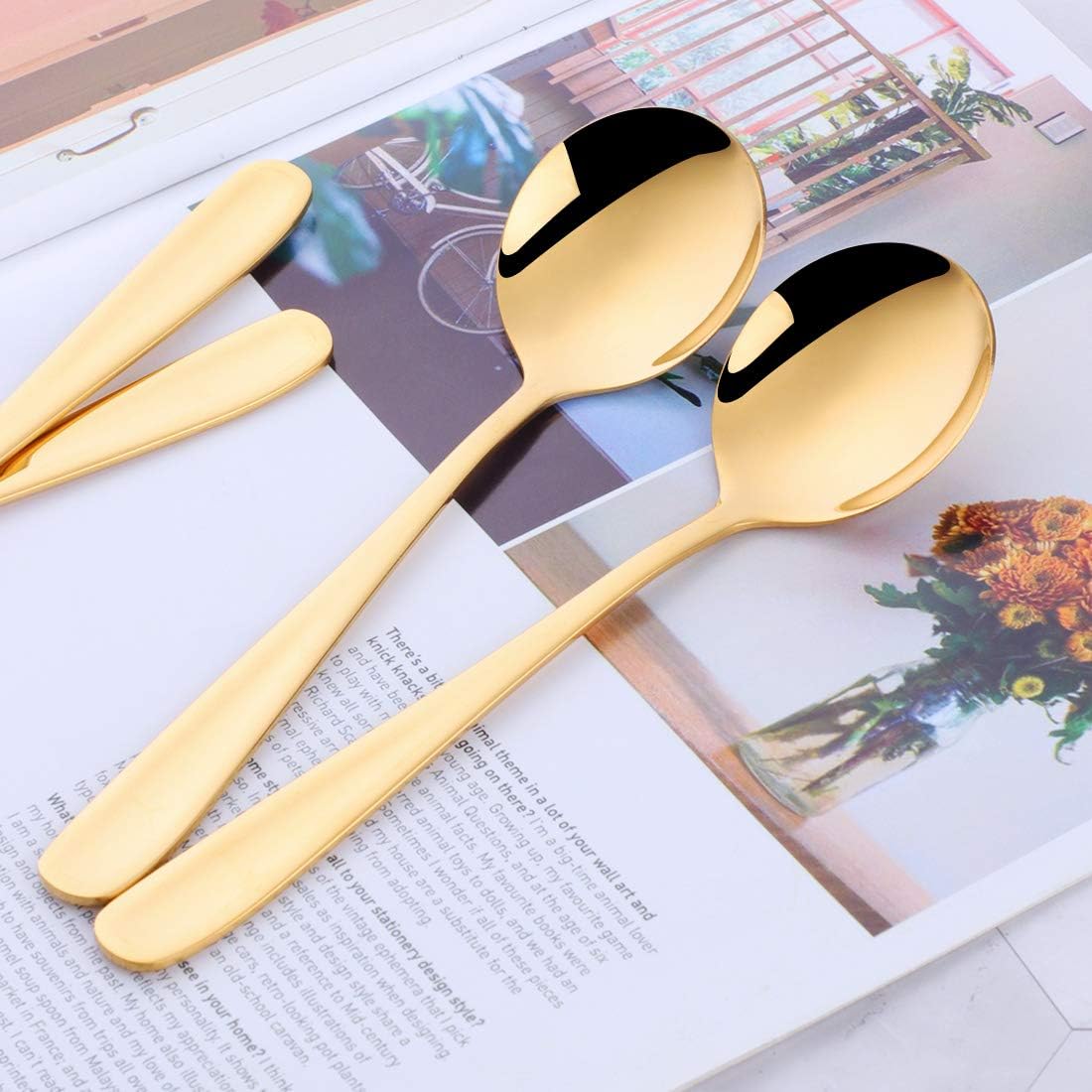 Buyer Star Bouillon Spoon Sets  7-Inch Round Soup Spoons  Stainless Steel Finished Table Dinner Spoons