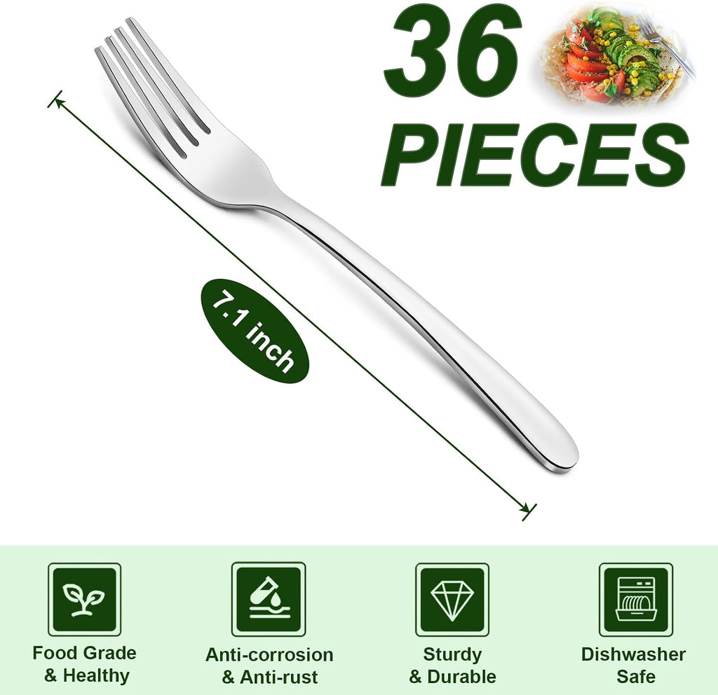 Pleafind 36-Pcs Salad Forks Set (7.1 inch)  Stainless Steel Flatware Forks Silverware  Mirror Polished Dessert Forks Bulk Set  Small Metal Forks for Home  Kitchen  Restaurant  Dishwasher Safe