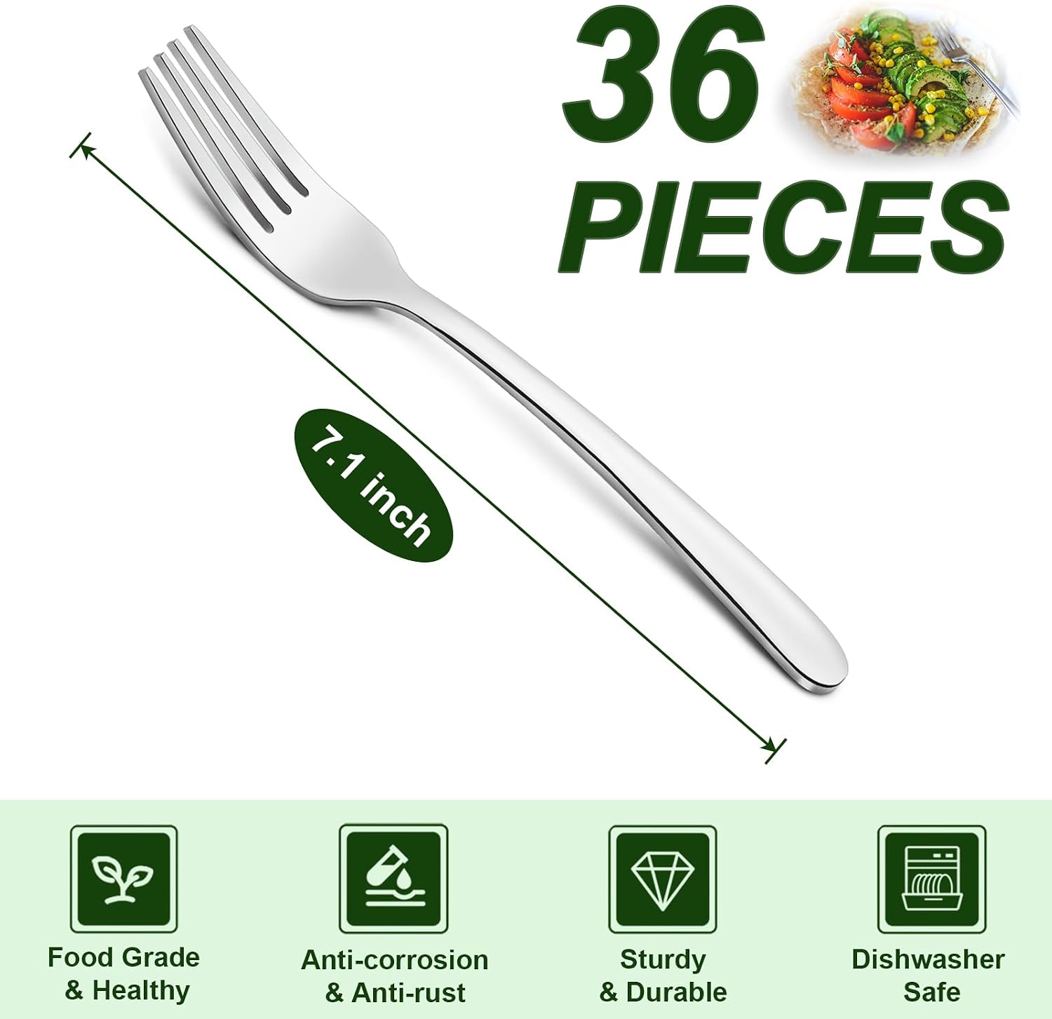 Pleafind 36-Pcs Salad Forks Set (7.1 inch)  Stainless Steel Flatware Forks Silverware  Mirror Polished Dessert Forks Bulk Set  Small Metal Forks for Home  Kitchen  Restaurant  Dishwasher Safe