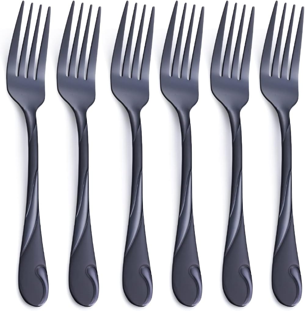 Black Salad Fork Set  Seeshine 6.9-inch Stainless Steel Shiny Black Metal Dessert Fork  Small Cake Fork  Set of 6