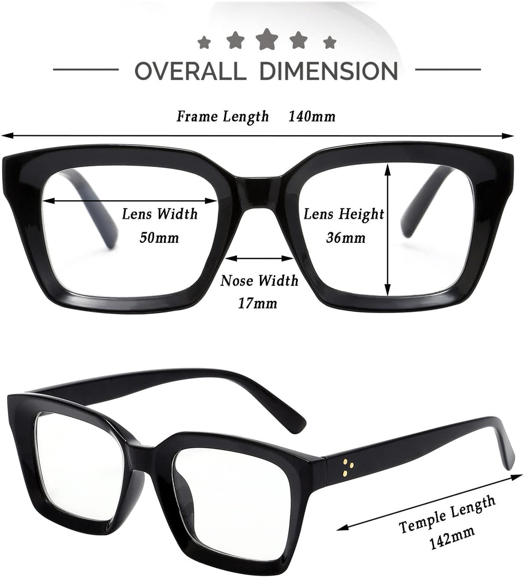 Kursan Classic Non Prescription Clear Lens Black Glasses for Women Men Thick Square Frame Eyeglasses