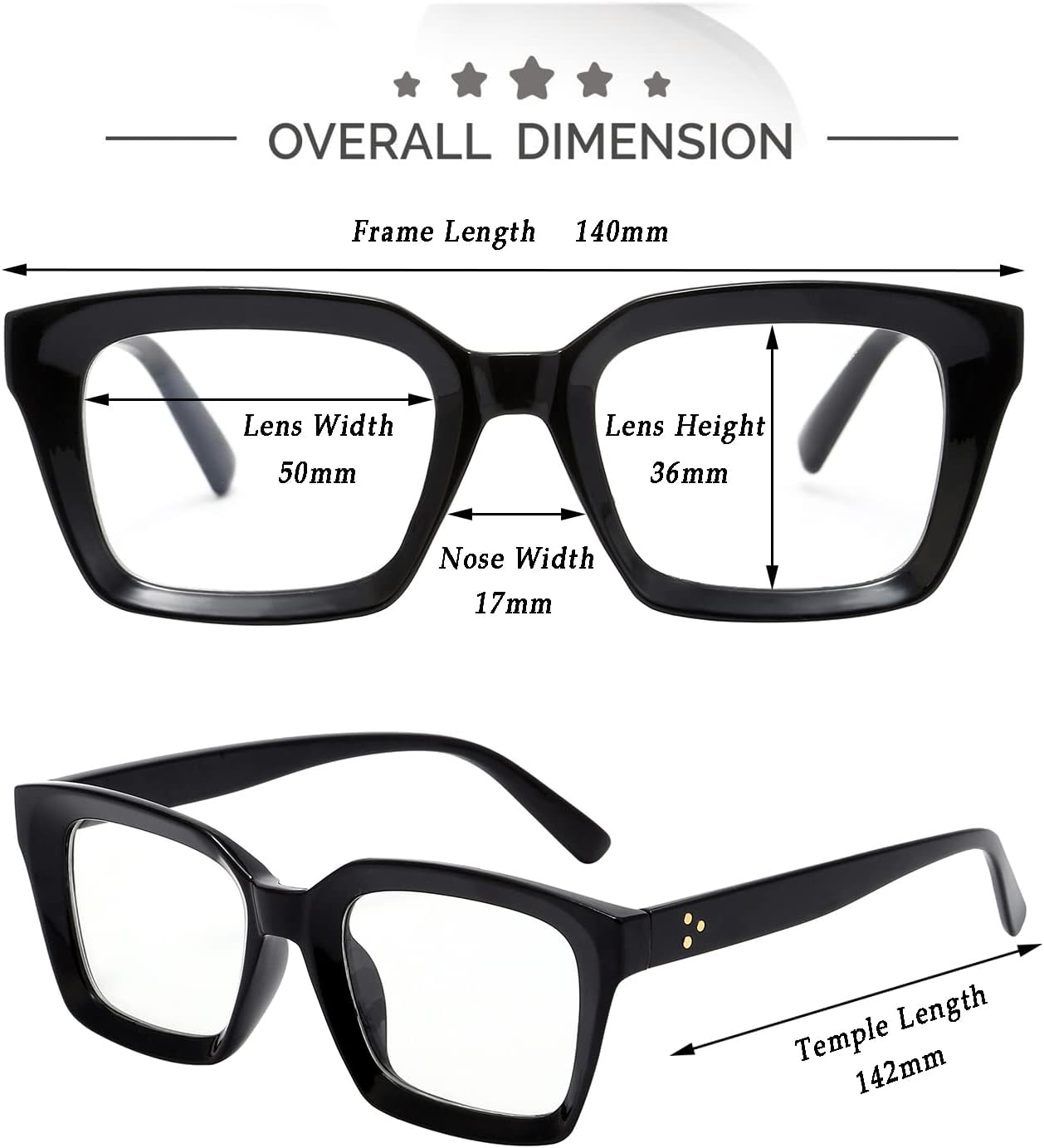 Kursan Classic Non Prescription Clear Lens Black Glasses for Women Men Thick Square Frame Eyeglasses