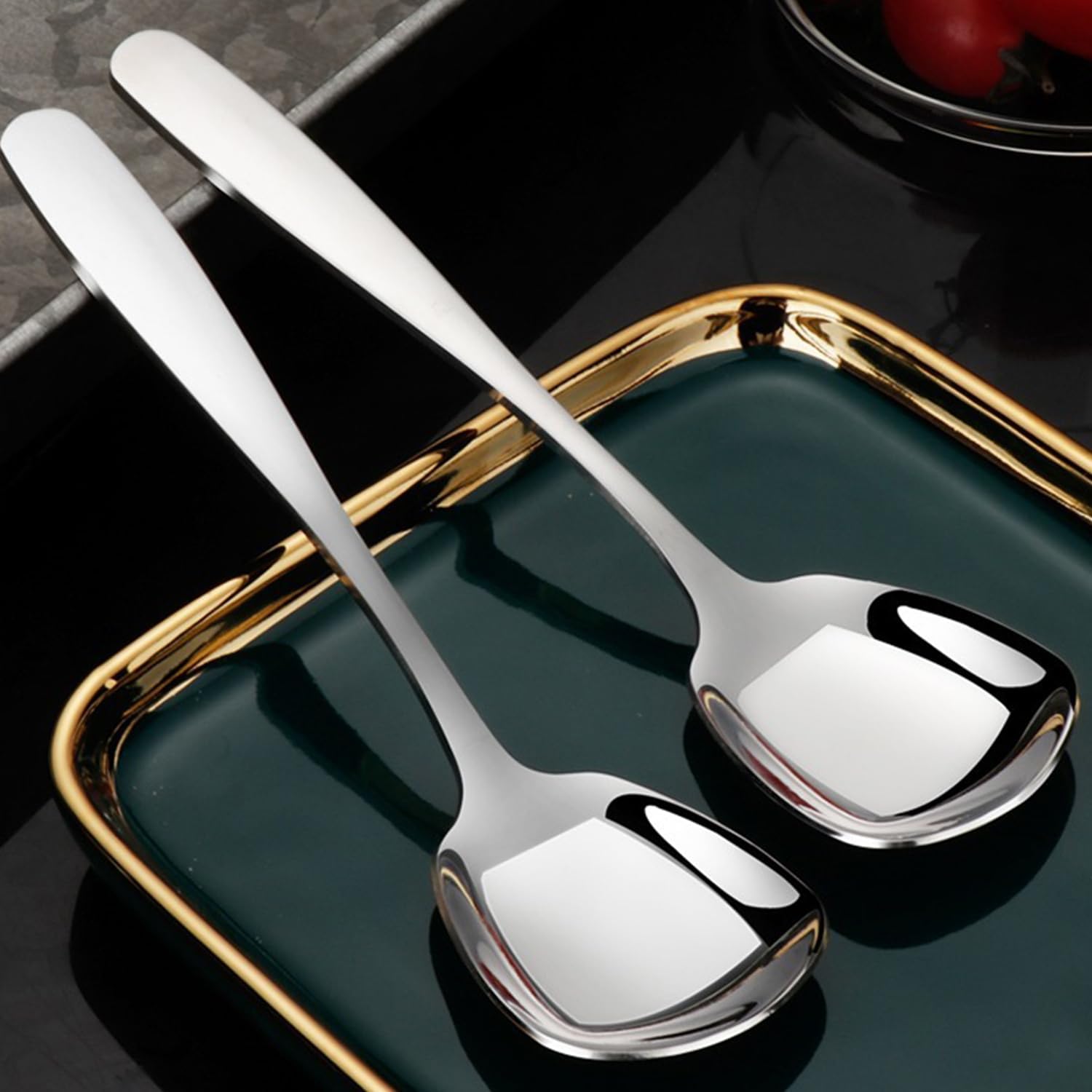 Square Head Spoons  Korean style Square Sugar Spoon Thick Heavy Stainless Steel Soup Spoons Table Spoons Flat Square Spoon 7 Inch Set of 4.