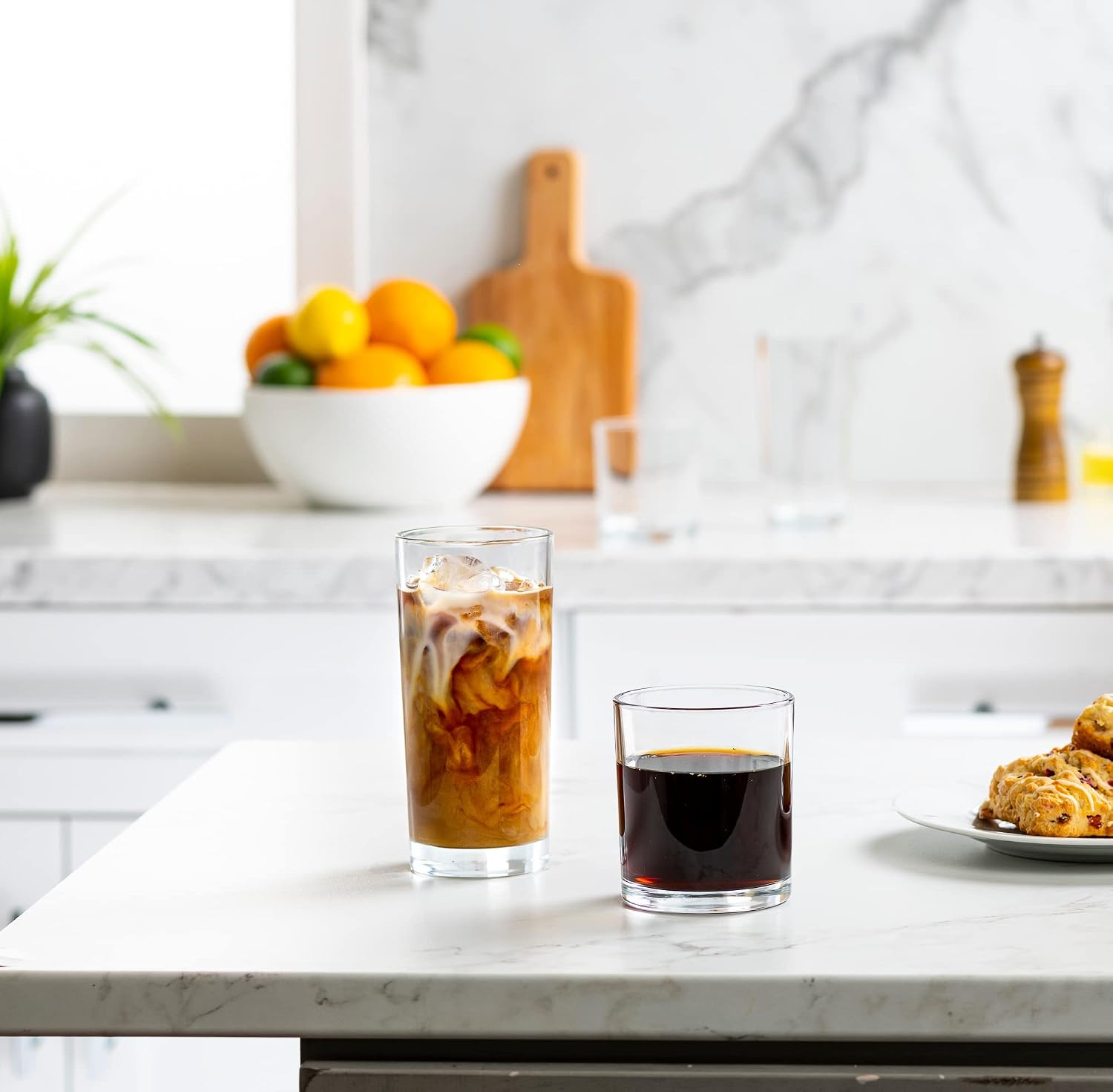 Everyday Drinking Glasses Set of 8 Drinkware Hurricane Glasses  Kitchen Glasses for Cocktail  Iced Coffee  Beer  Ice Tea  Wine  Whiskey  Water  4 Tall Glass Cups & 4 Short Dof Drinking