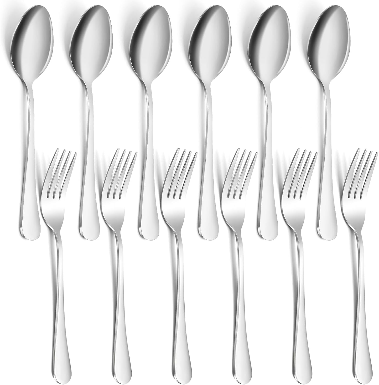 12 Pieces Spoons and Forks Set Food Grade Stainless Steel Flatware Cutlery Set 6 Forks(6.8 inch) and 6 Spoons(6.6inch) Silverware Set for Home Kitchen Restaurant-Mirror Polished & Dishwasher Safe