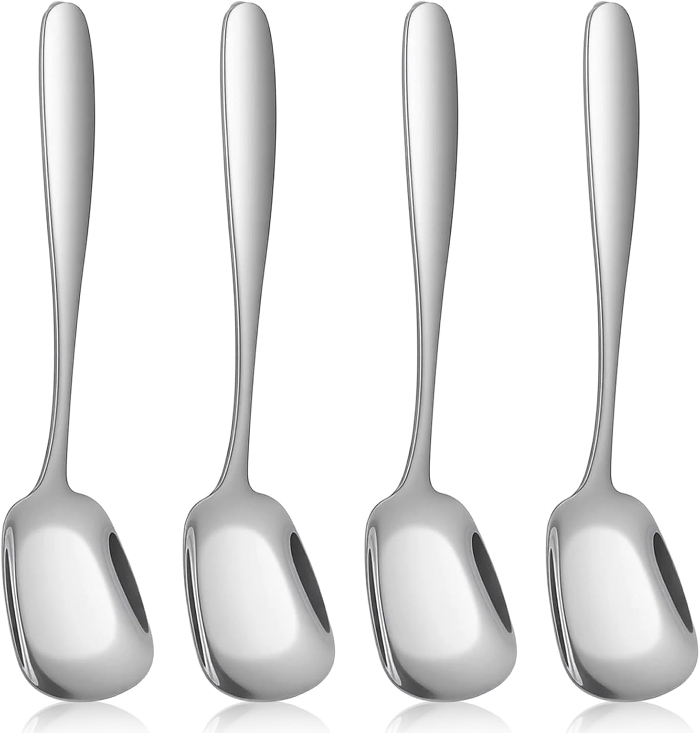 4 Pcs Ice Cream Spoon  Square Head Dessert Spoons Stainless Steel Soup Spoon Mini Shovel Spoons for Tea Dessert Sugar 6.0-inch Silve