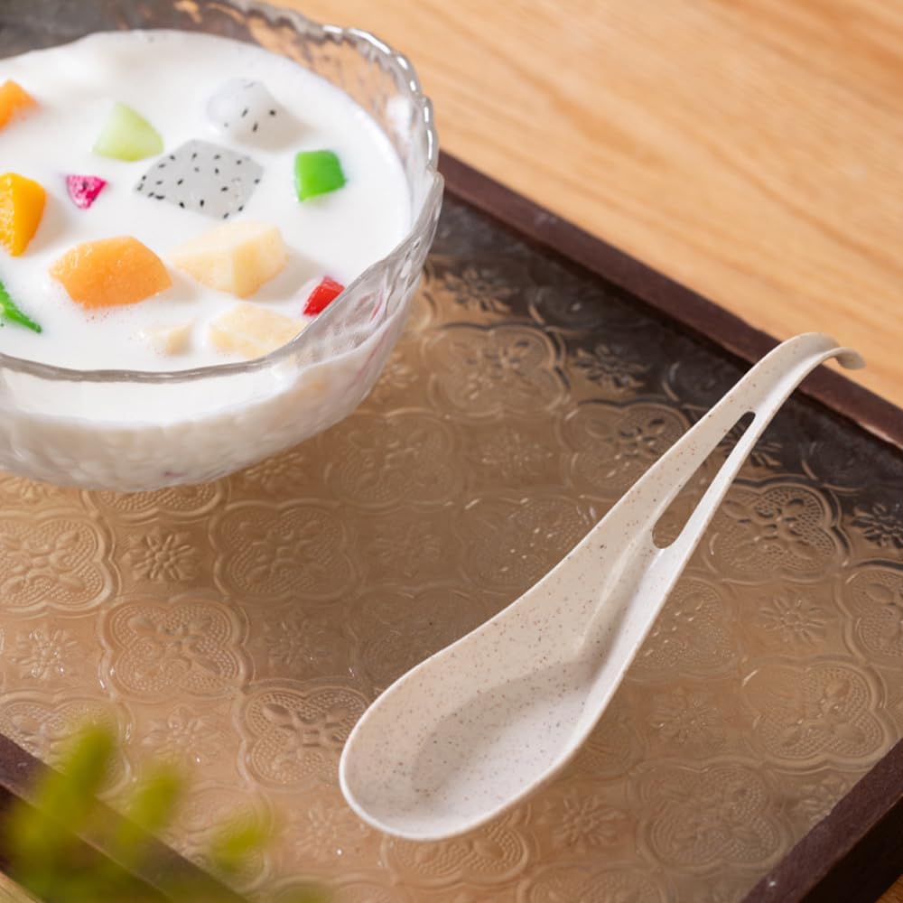 Disposable Wheat Straw Soup Spoons Portable Deep Bottom Asian Spoons Durable Chinese Utensils Party Birthday Wedding Supply 50 Pieces