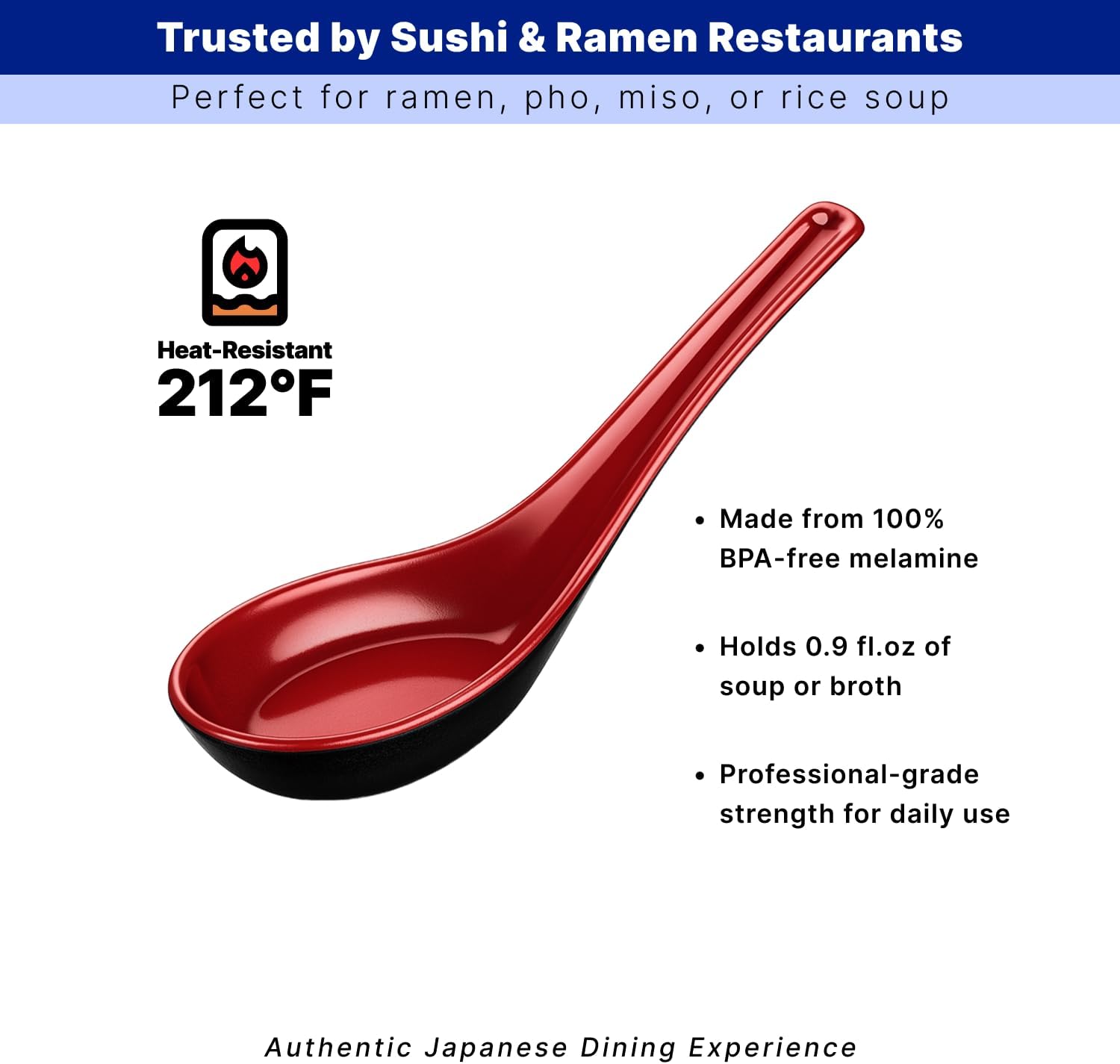 JapanBargain 2384  12-Pack Melamine Soup Spoons for Pho Ramen Wonton Soba Rice Noodles  5-Inch Asian Utensils  Heat Resistant  Dishwasher Safe  Break and Scratch Proof