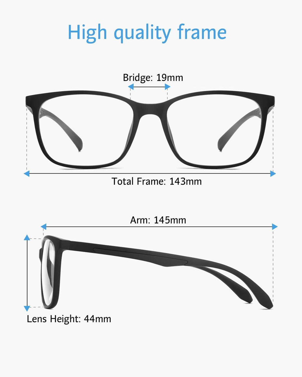 ANRRI Blue Light Blocking Glasses  Anti Eyestrain Lens Lightweight Frame Eyeglasses  Black  Men/Women