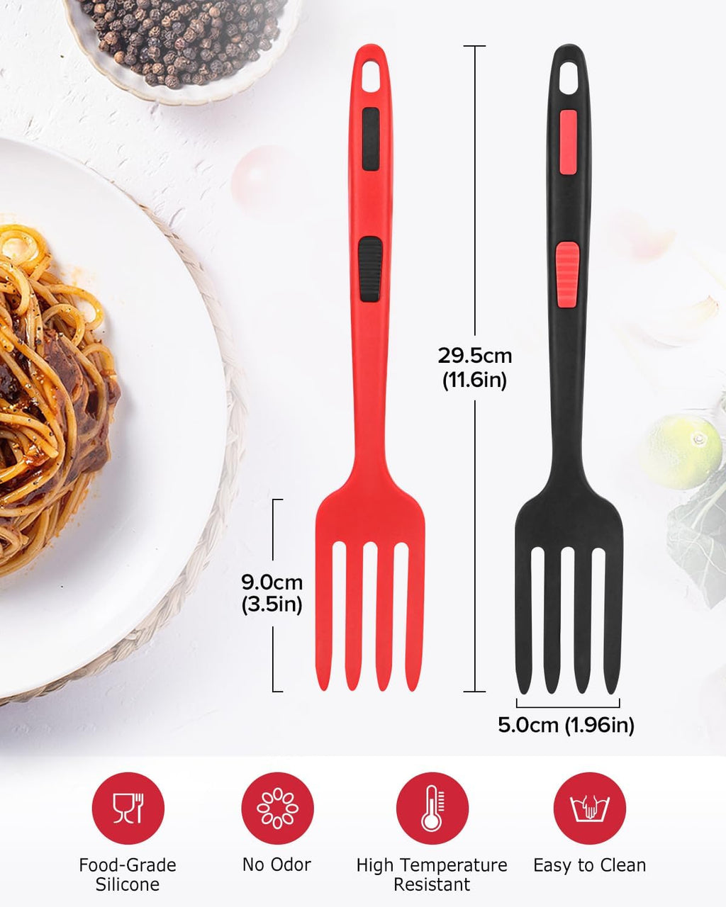 Silicone Flexible Cooking Fork  11.6 Inch Heat Resistant  Large Non Stick  Mash Food  Whisk Eggs (BR)