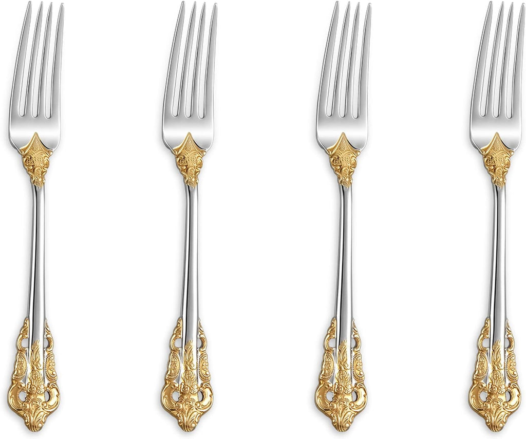 KEAWELL Luxury 5.9" Appetizer Forks  18/10 Stainless Steel  Set of 4  Gorgeous Cocktail Forks/Dessert Forks (Gold Accent)