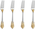 KEAWELL Luxury 5.9" Appetizer Forks  18/10 Stainless Steel  Set of 4  Gorgeous Cocktail Forks/Dessert Forks (Gold Accent)