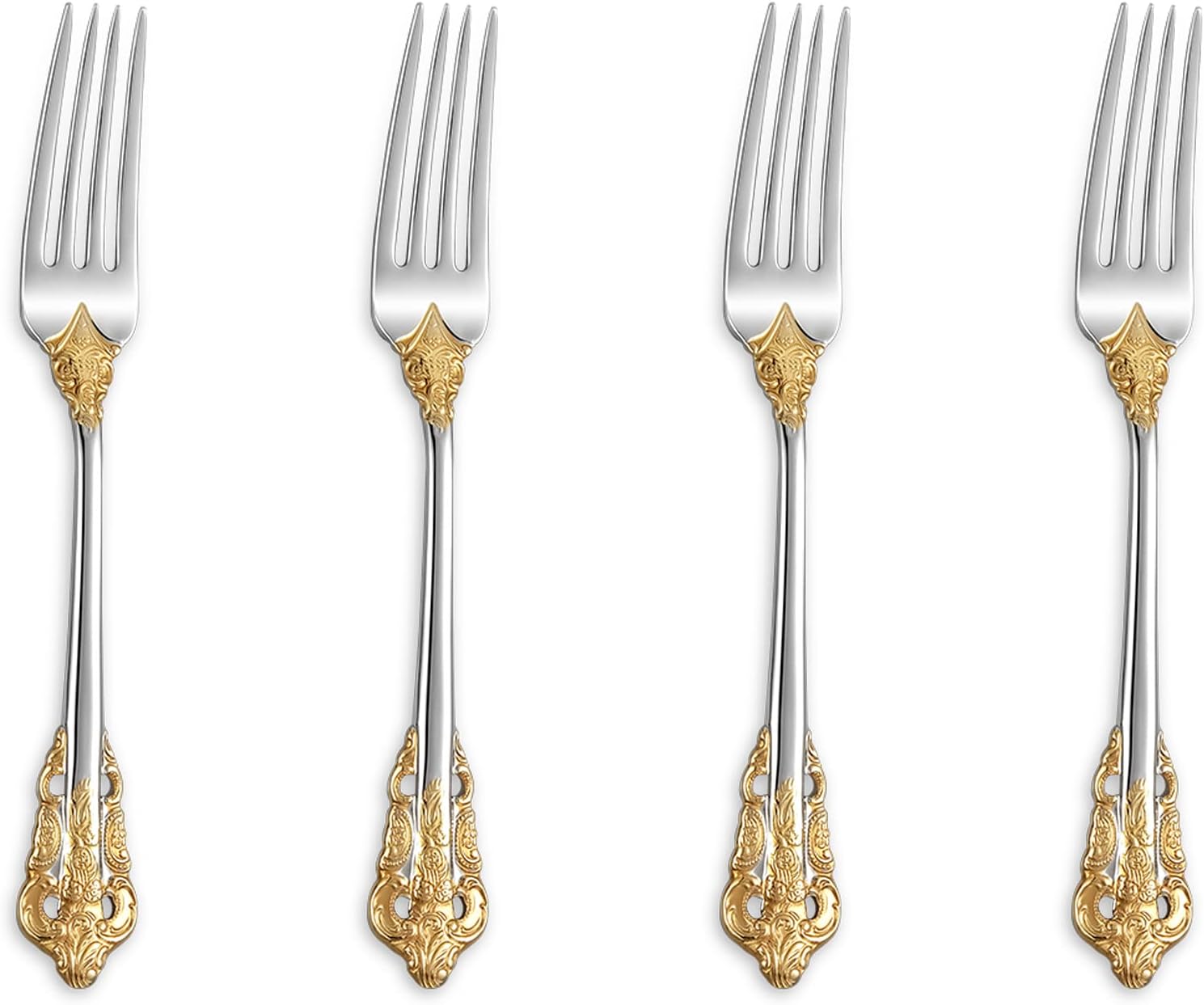 KEAWELL Luxury 5.9" Appetizer Forks  18/10 Stainless Steel  Set of 4  Gorgeous Cocktail Forks/Dessert Forks (Gold Accent)