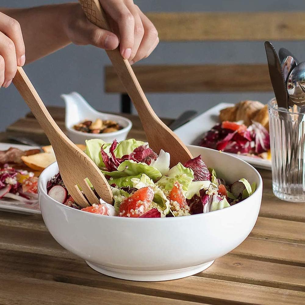 DOWAN Serving Bowls  9.5" Large Salad Bowls for Entertaining  Side Dishes  Pho  Pasta  Centerpiece Bowls for Dinner Parties  Kitchen Decor  Microwave & Dishwasher Safe  White