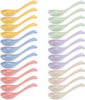 Hiceeden Set of 24 Reusable Plastic Asian Chinese Soup Spoons  Unbreakable Japanese Ramen Set  Long Dinner Spoons for Dumpling  Cereal  Dishwasher Safe  6 Colors