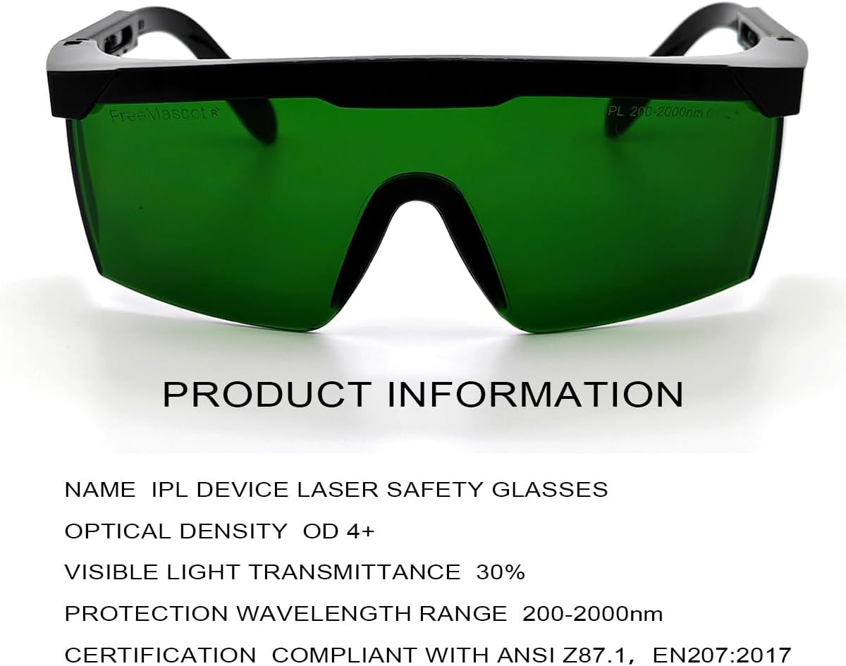 FreeMascot IPL 200nm-2000nm Laser Safety Glasses for Laser Hair Removal Treatment and Laser Cosmetology Operator Eye Protection with Case (Green)