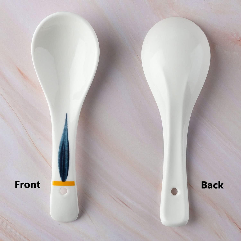 Ceramic Asian Soup Spoons Set of 4 Japanese Ramen Spoons Porcelain Chinese Soup Spoons for Ramen Noodles Pho Blend with Udon