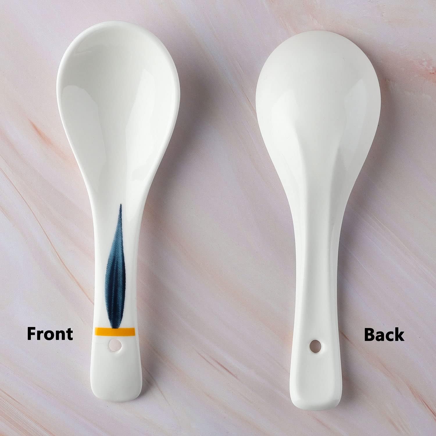 Ceramic Asian Soup Spoons Set of 4 Japanese Ramen Spoons Porcelain Chinese Soup Spoons for Ramen Noodles Pho Blend with Udon