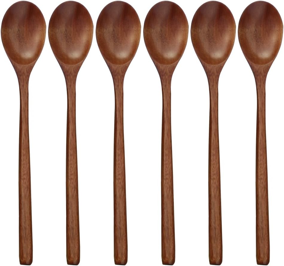 Wooden Spoons  6 Pieces 9 Inch Wood Soup Spoons for Eating Mixing Stirring  Wood Spoon with Japanese Style Kitchen Utensil