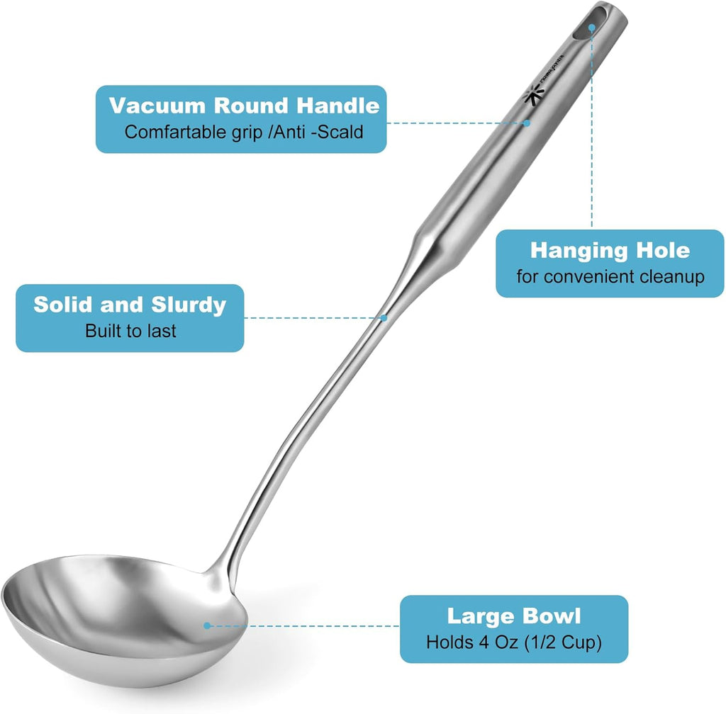 Soup Ladle - 18/10 Stainless Steel Ladle Spoon，13.8" Large Durable Metal Ladel for Serving or Cooking  Stirring  Wok & Soup  Professional Heavy Duty kitchen Utensils  Christmas gifts