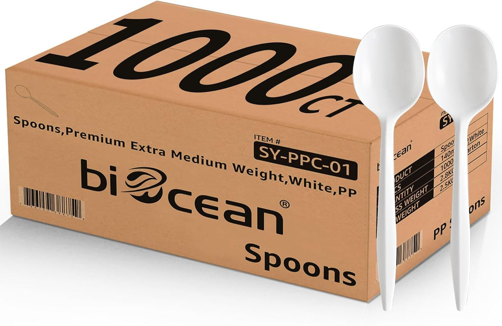 1000PCS Disposable Plastic Spoons Silverware Bulk Soup Spoon White Reusable Heavy Duty Disposable Cutlery Plastic Utensils Flatware for Home Restaurant Party Picnic Camping Travel (Soup Spoon-1000pcs)