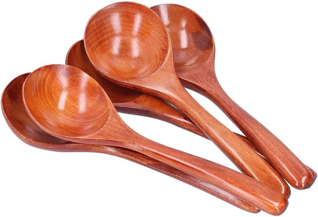 5Pcs Wood Soup Spoons - Asian Style Ramen Noodle Soup Spoons (Brown)
