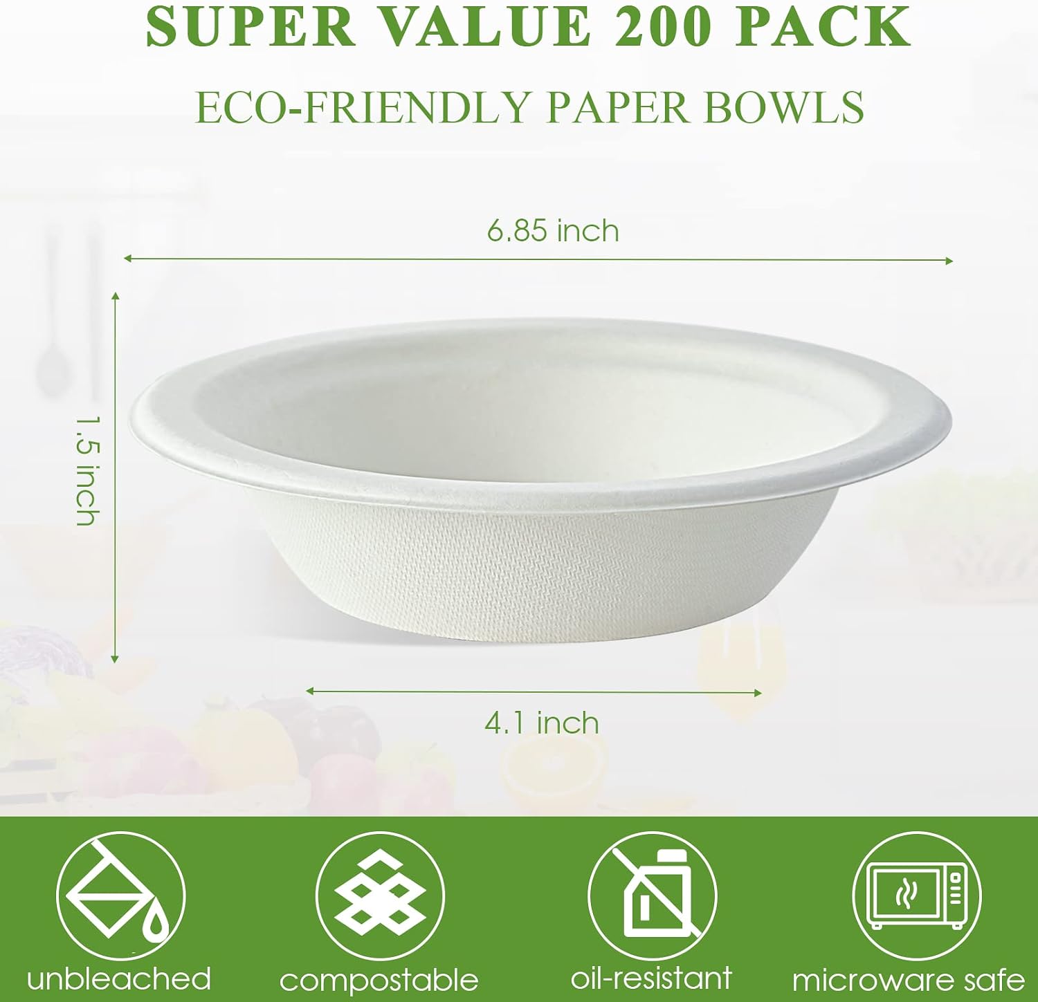 Vplus 200 Pack 16 OZ Paper Bowls  Disposable Compostable Bulk  Eco-friendly Bagasse  Heavy-duty Bowls Perfect for Milk Cereals  Snacks  Salads