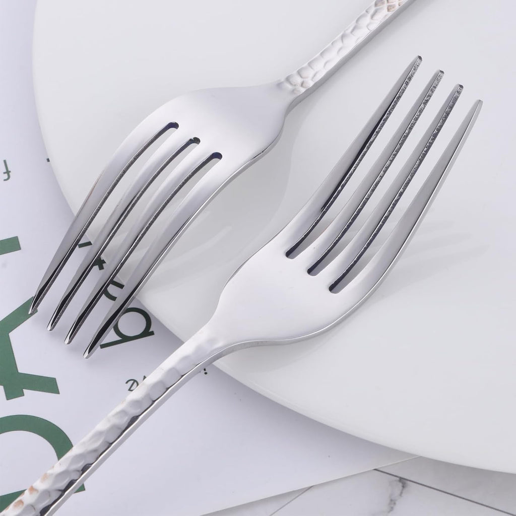 Buyer Star 12 Pieces Hammered Dinner Forks Set  7.9 Inch Stainless Steel Forks Table Forks Flatware Forks  Mirror Finish & Dishwasher Safe Use for Home Kitchen or Restaurant (Silver)
