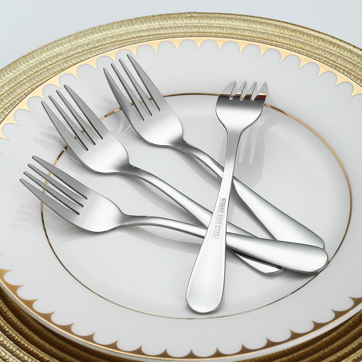 Evanda Dessert Forks Set of 12 Pack  5.62" Stainless Steel Pastry Fork  Appetizer Fork for Fruit  Cake  Cheese  Party Trips  Cafes  Restaurants  Easy To Clean  Dishwasher Safe